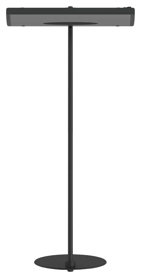 Support vertical HEATSCOPE STAND noir minimaliste Vue de face du support HEATSCOPE STAND noir montrant son design épuré et sa finesse.