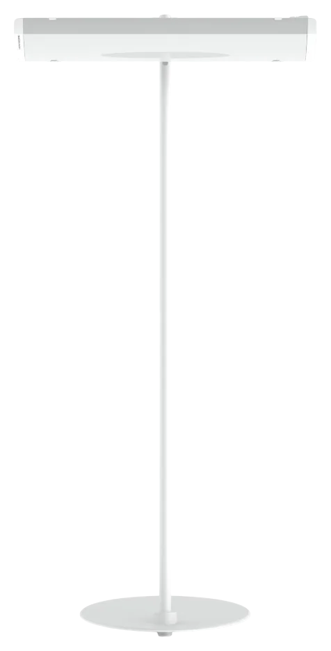 Support design blanc HEATSCOPE STAND pour extérieur Silhouette frontale du support blanc HEATSCOPE STAND pour une intégration discrète.